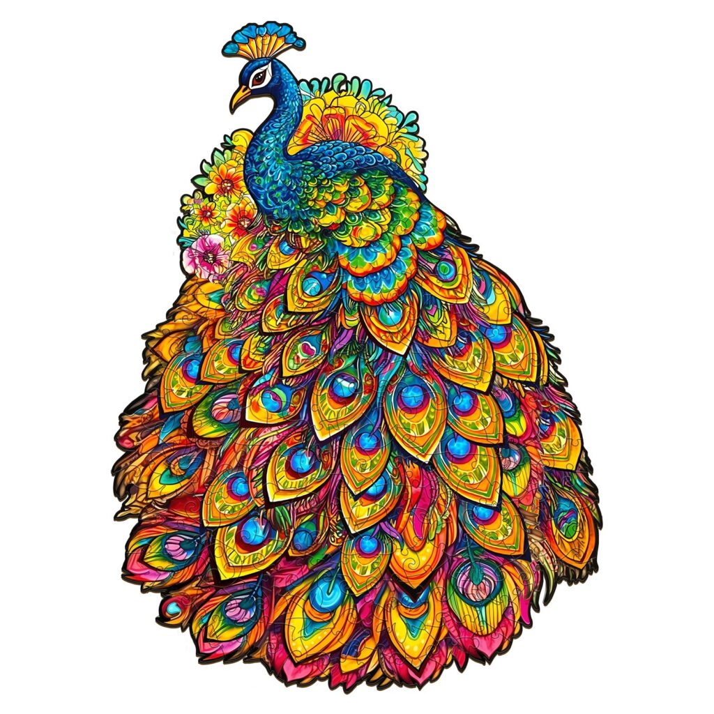 Wooden Jigsaw Puzzle-gorgeous peacock 66cf5c2cdba65