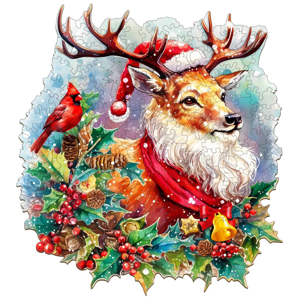 Wooden Jigsaw Puzzle-Sparkle Christmas Reindeer 66d33a1291f56