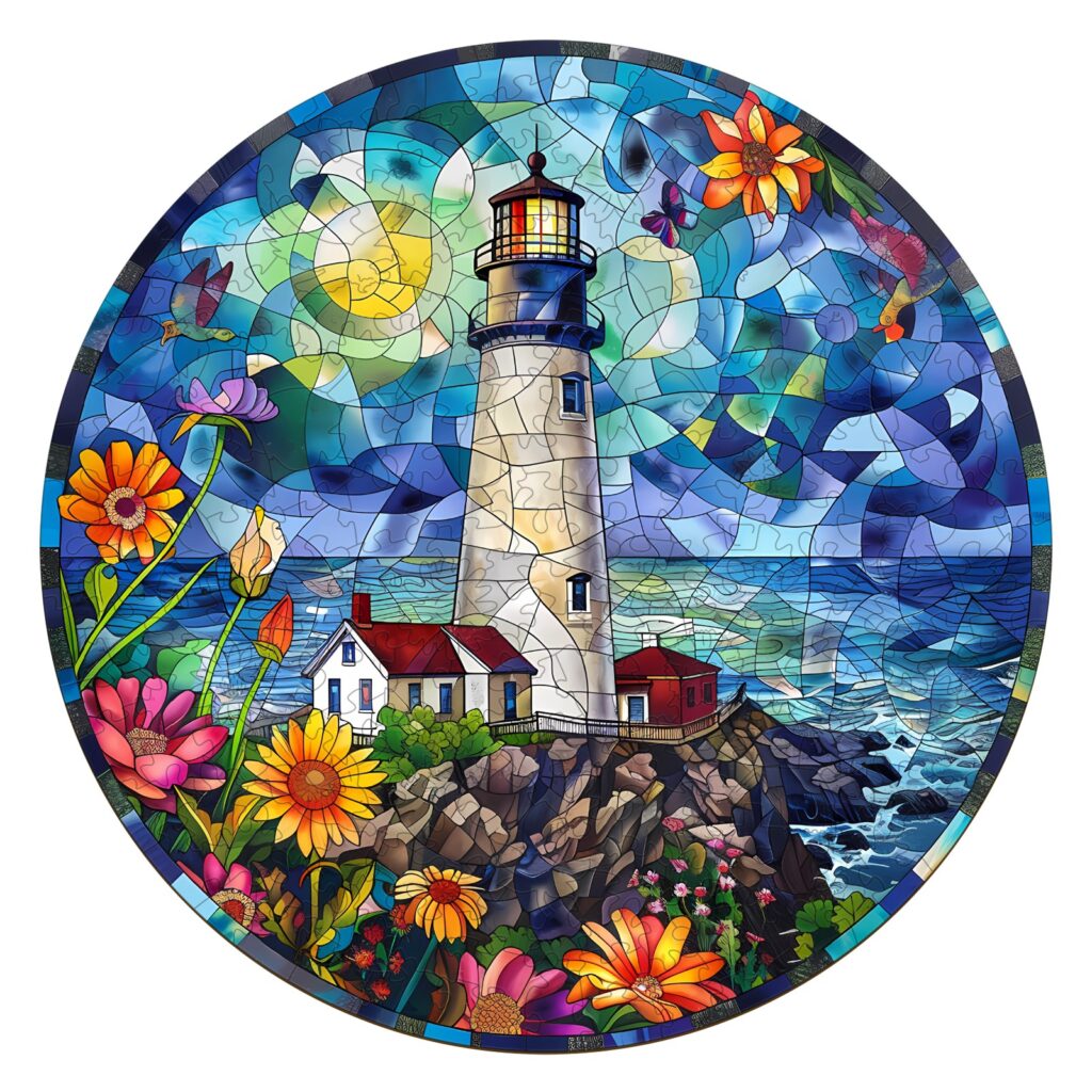 Wooden Jigsaw Puzzle-Stained Glass Lighthouse 2 66cf32ebb943d