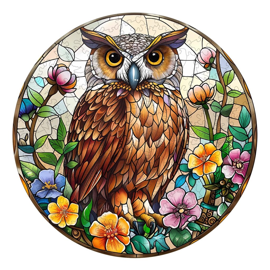 Wooden Jigsaw Puzzle-Stained Glass Owl 66d2b4134bec6