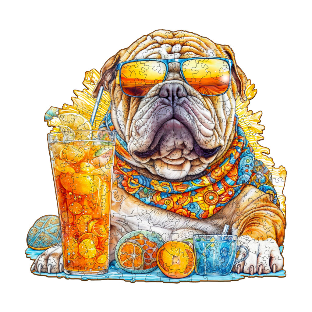 Wooden Jigsaw Puzzle-Summer Bulldog 66d05df8644cf