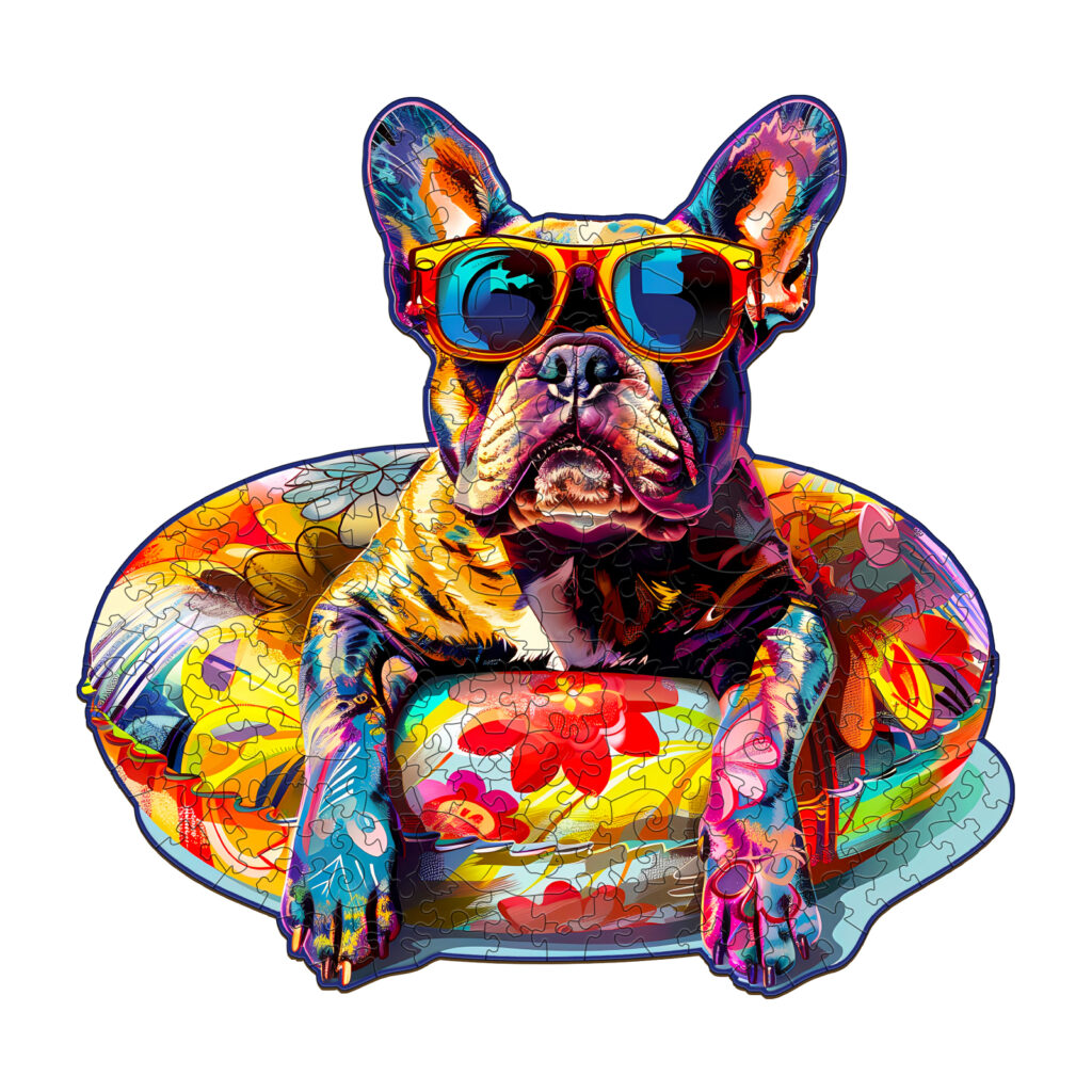 Wooden Jigsaw Puzzle-Swimming French Bulldog 66cf1e2d7c575