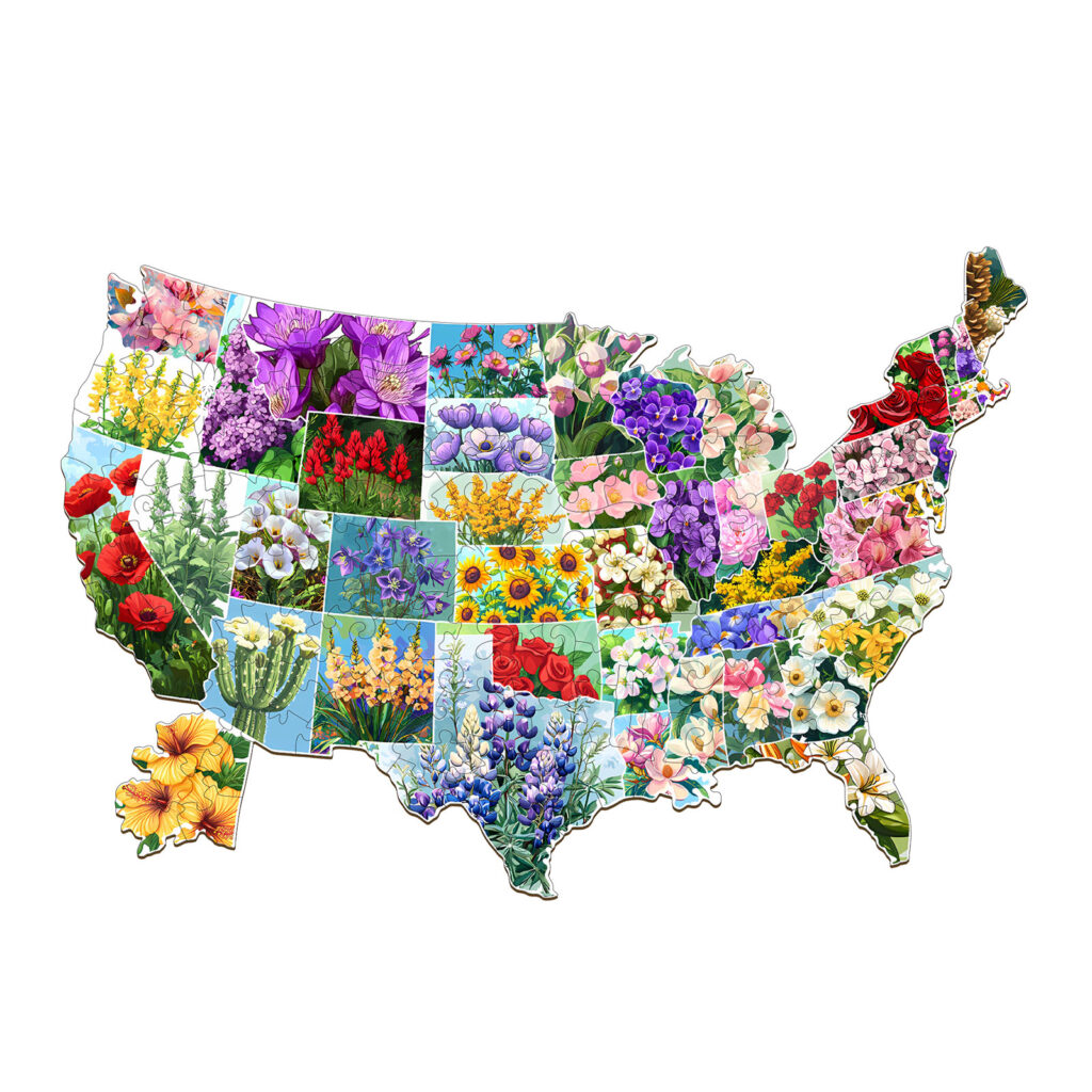 Wooden Jigsaw Puzzle-USA State Flowers 66d2fc53ec8c7