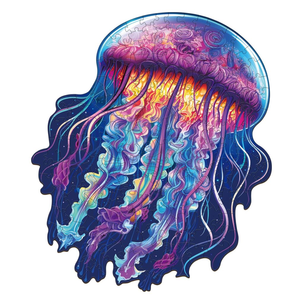 Wooden Jigsaw Puzzle-Watercolor Jellyfish 66d2195f2264c