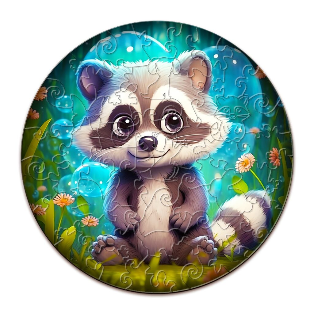 Children Wooden Jigsaw Puzzle-Cute Raccoon 66db958865c5d
