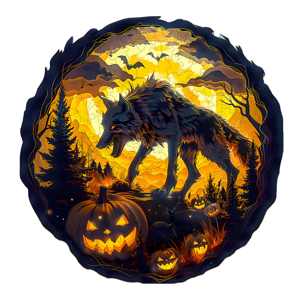 Wooden Jigsaw Puzzle-3D Halloween Wolf 66da898028392