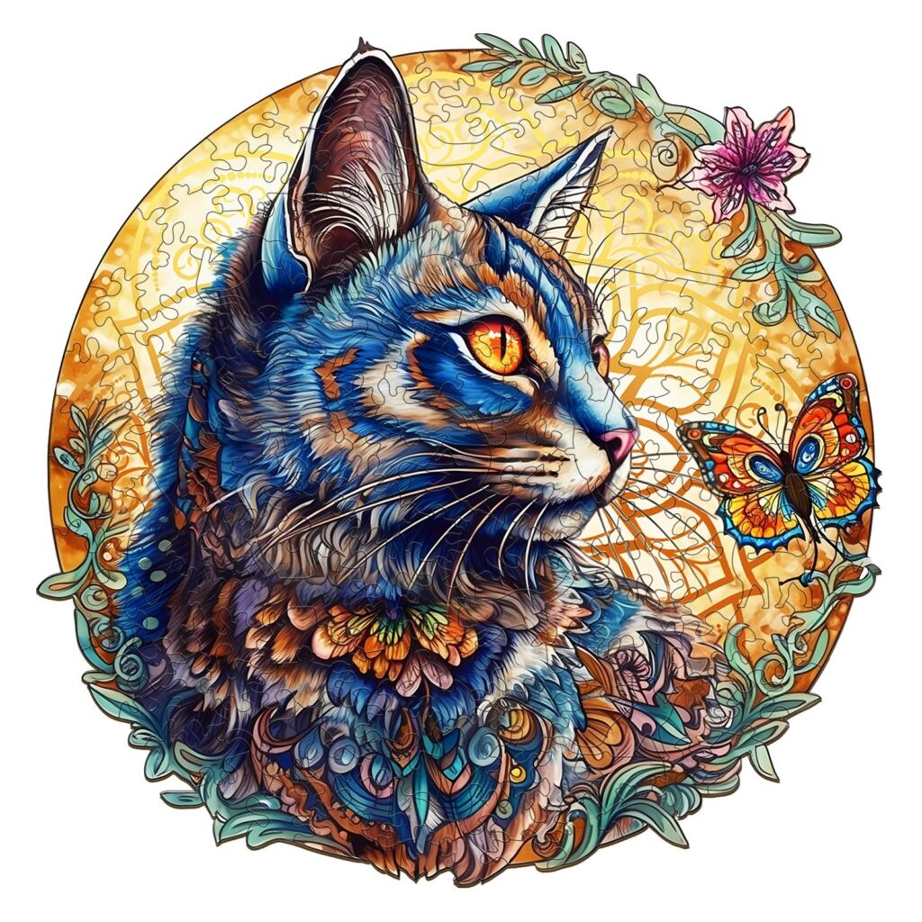 Wooden Jigsaw Puzzle-Cat and Butterfly 66dc25de91260