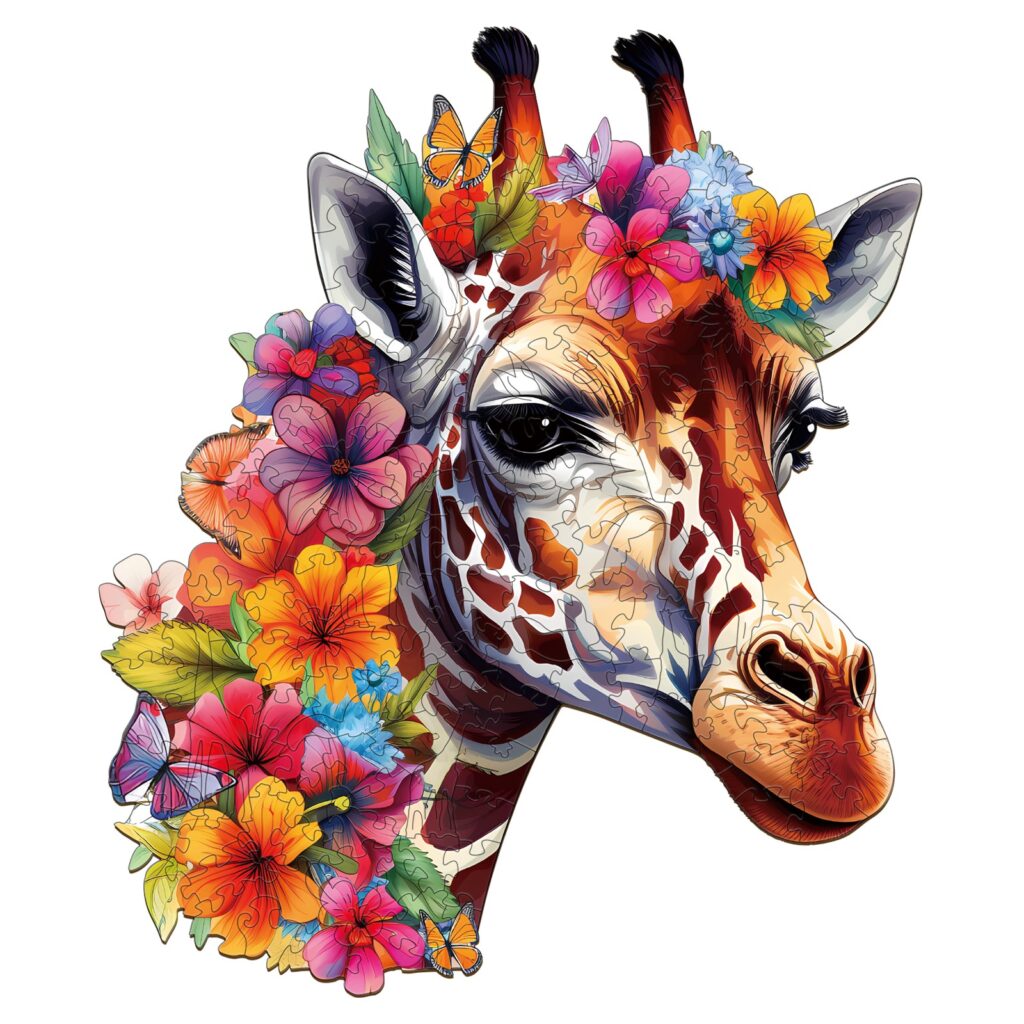 Wooden Jigsaw Puzzle – Flowers and Giraffes 66eef5cc60613