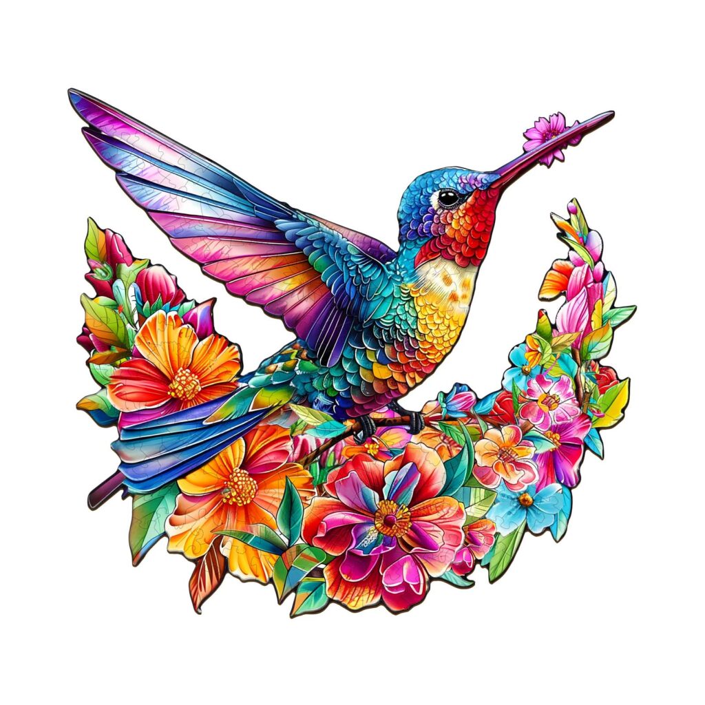 Wooden Jigsaw Puzzle – Flowers and Hummingbird 66dab2b2dddb6