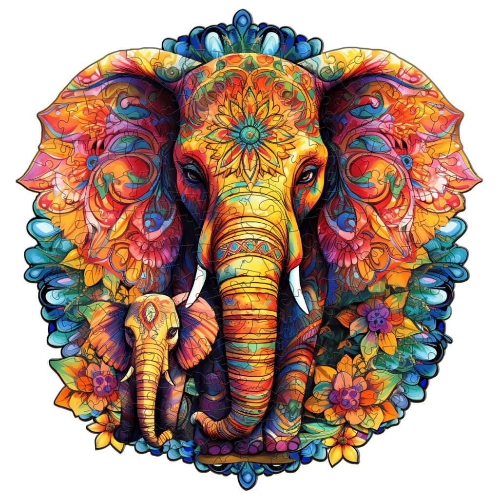 Wooden Jigsaw Puzzle-Mandala Elephant Family 66d67d7147e51