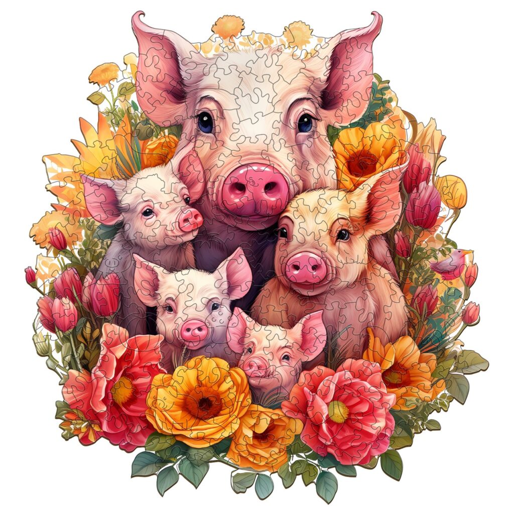 Wooden Jigsaw Puzzle-Mother pig and piglet-1 66d6926714b6b