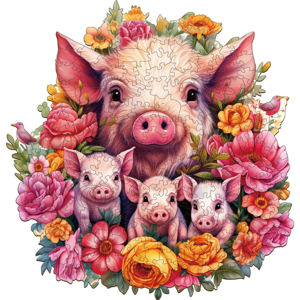 Wooden Jigsaw Puzzle-Mother pig and piglet-2 66d69c6f146d3