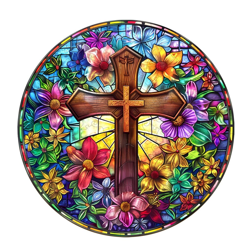 Wooden Jigsaw Puzzle – Stained Glass Cross 66dc113c8d4b4
